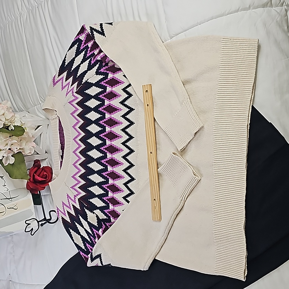 Loft Beige and Pink Patterned Sweater Elegant Wear Office Wear Career